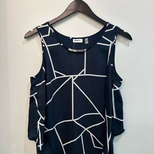DKNYC Navy and White Geometric Cold-Shoulder Camisole
